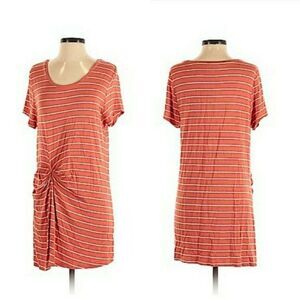 Deletta Casual T-shirt Dress Stretch Striped Ruched Knotted Waist‎ Orange Sz S